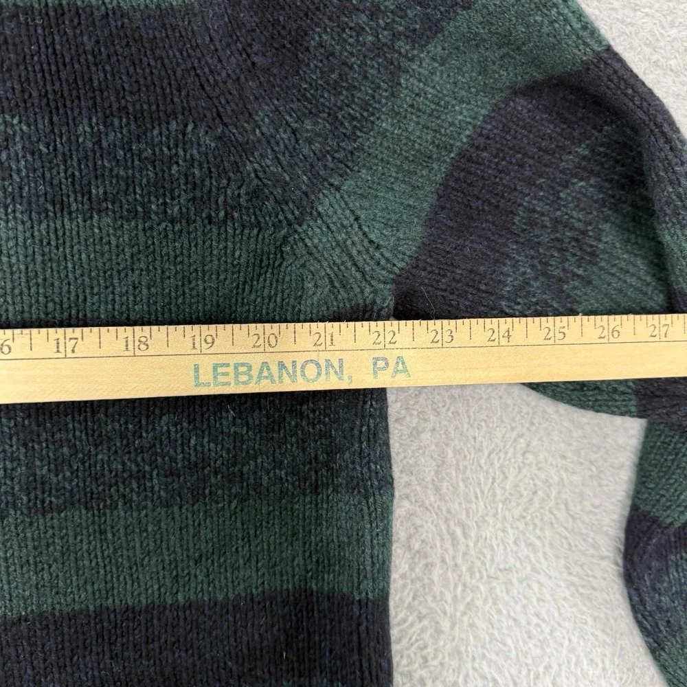 Vtg Eddie Bauer Sweater‎ Mens L Green Striped 100% Lambswool Knit Turtleneck